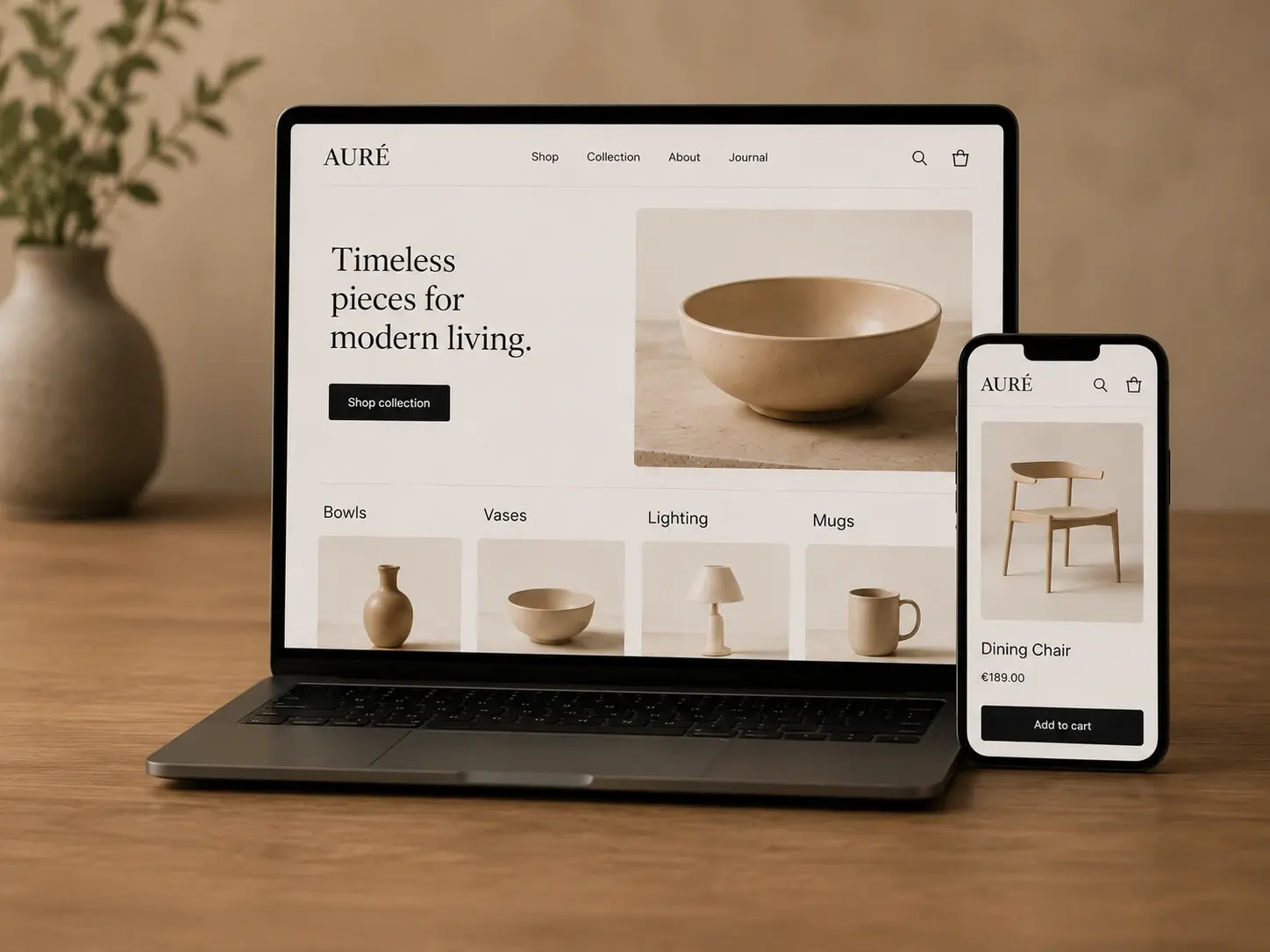 Φορητός υπολογιστής και κινητό με e-shop ειδών σπιτιού, πλέγμα προϊόντων και ταμείο